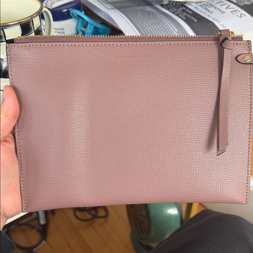 Burberry Mauve Leather Zip Pouch Clutch